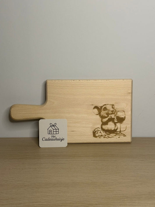 Snijplank Muis met wijn en kaas